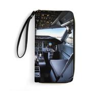 FHESDCW Women Leather Wallet Airplane Cockpit Small Wallet Multi Mini Card Holder Organizer Ladies Wristlet with Card Slots ID Window Zipper Coin Purse, style, 19.7x10.5cm