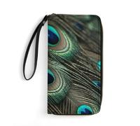 FHESDCW Women Leather Wallet Beautiful Peacock Feathers Small Wallet Multi Mini Card Holder Organizer Ladies Wristlet with Card Slots ID Window Zipper Coin Purse, style, 19.7x10.5cm
