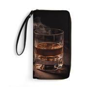 FHESDCW Women Leather Wallet Cigar & Whiskey Small Wallet Multi Mini Card Holder Organizer Ladies Wristlet with Card Slots ID Window Zipper Coin Purse, style, 19.7x10.5cm