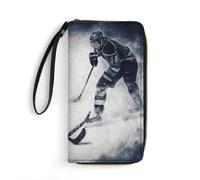 FHESDCW Women Leather Wallet Ice Hockey Art Small Wallet Multi Mini Card Holder Organizer Ladies Wristlet with Card Slots ID Window Zipper Coin Purse, style, 19.7x10.5cm