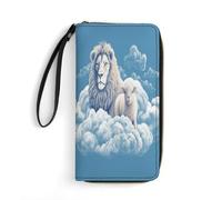 FHESDCW Women Leather Wallet Lamb with A Lion On The Clouds Small Wallet Multi Mini Card Holder Organizer Ladies Wristlet with Card Slots ID Window Zipper Coin Purse, style, 19.7x10.5cm