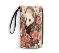 FHESDCW Women Leather Wallet Opossum And Roses Small Wallet Multi Mini Card Holder Organizer Ladies Wristlet with Card Slots ID Window Zipper Coin Purse, style, 19.7x10.5cm