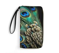 FHESDCW Women Leather Wallet Peacock Feather Small Wallet Multi Mini Card Holder Organizer Ladies Wristlet with Card Slots ID Window Zipper Coin Purse, style, 19.7x10.5cm
