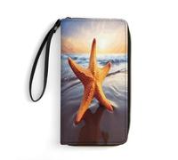 FHESDCW Women Leather Wallet Starfish Small Wallet Multi Mini Card Holder Organizer Ladies Wristlet with Card Slots ID Window Zipper Coin Purse, style, 19.7x10.5cm