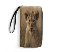 FHESDCW Women Leather Wallet The Waiting Lion Cub Small Wallet Multi Mini Card Holder Organizer Ladies Wristlet with Card Slots ID Window Zipper Coin Purse, style, 19.7x10.5cm