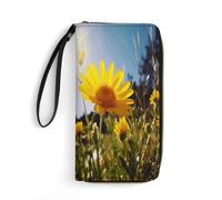 FHESDCW Women Leather Wallet Yellow Flower Under The Sun Small Wallet Multi Mini Card Holder Organizer Ladies Wristlet with Card Slots ID Window Zipper Coin Purse, style, 19.7x10.5cm