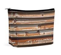FHESDCW Wooden Board Arrangement Makeup Bag for Women PU Leather Waterproof Cosmetic Bag with Zipper Portable Travel Makeup Organizer