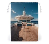 FHESDCW Wooden Deck Yacht Drawstring Bag Canvas, Reusable Travel Jewelry Pouches, Washable Storage Bags for Gift, Candy, Cosmetics 20 * 25cm