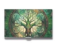 FHESDCW World Tree Business Card Holder for Men & Women, Professional Card Case with Buckle Style Shut, Compact And Portable Metal Case for Office Workers, style, One Size, Classic