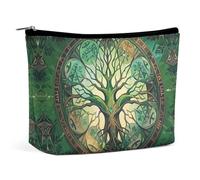 FHESDCW World Tree Makeup Bag for Women PU Leather Waterproof Cosmetic Bag with Zipper Portable Travel Makeup Organizer