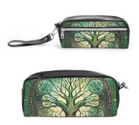 FHESDCW World Tree Pencil Case Large Capacity with Zipper, Hanging Water Proof Cosmetic Bag for Travel, Vintage Leather Pencil Pouch for Women Men