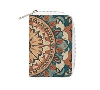 FHESDCW Wreath Mandala Flower Card Holder for Men Women, Leather Credit Card Holder with 20 Card Slots Small Purse with Zipper