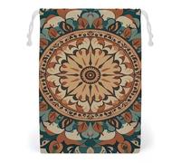 FHESDCW Wreath Mandala Flower Drawstring Bag Canvas, Reusable Travel Jewelry Pouches, Washable Storage Bags for Gift, Candy, Cosmetics 12 * 18cm