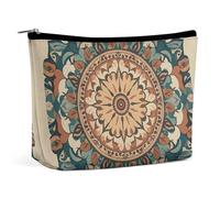 FHESDCW Wreath Mandala Flower Makeup Bag for Women PU Leather Waterproof Cosmetic Bag with Zipper Portable Travel Makeup Organizer