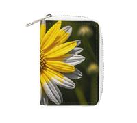 FHESDCW Yellow Gray Flower Card Holder for Men Women, Leather Credit Card Holder with 20 Card Slots Small Purse with Zipper