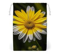 FHESDCW Yellow Gray Flower Drawstring Bag Canvas, Reusable Travel Jewelry Pouches, Washable Storage Bags for Gift, Candy, Cosmetics 12 * 18cm