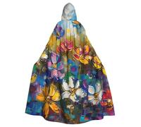 FHESDMN Abstract Style Colorful Flowers Printed Cape-Hooded Cloak For Adult Unisex,Witch Cape Hooded Cloak For Halloween Robe Parties Christmas Costume