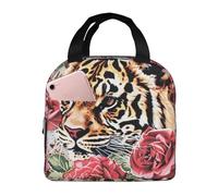 FHESDMN Animal Tiger Leopard Print Rose Flower Printed Insulated Lunch Bag for Adults/Kids, Lunch Box Cooler Bag Cooling Tote for Women/Men - Work and Travel Lunch Box