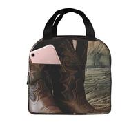 FHESDMN Cowboy Black Hat Western Boots Printed Insulated Lunch Bag for Adults/Kids, Lunch Box Cooler Bag Cooling Tote for Women/Men - Work and Travel Lunch Box