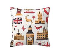 FHESDMN England Symbols Printed Cushion Covers 45 X 45 Cm,Square Throw Pillow Cases For Sofa Livingroom Bedroom 18x18 Inches.