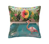 FHESDMN Flamingo And Swimming Pool Printed Cushion Covers 45 X 45 Cm,Square Throw Pillow Cases For Sofa Livingroom Bedroom 18x18 Inches.