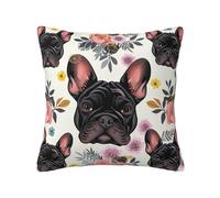 FHESDMN French Bulldog And Flowers Printed Cushion Covers 45 X 45 Cm,Square Throw Pillow Cases For Sofa Livingroom Bedroom 18x18 Inches.