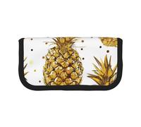 FHESDMN Gold Glitter Pineapples Fruit Printed Large Capacity Pencil Case Pen Bag,Stationery Storage Bag Organizer for Boys Girls School & Office Supplies