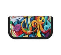 FHESDMN Music Graffiti Style Printed Large Capacity Pencil Case Pen Bag,Stationery Storage Bag Organizer for Boys Girls School & Office Supplies