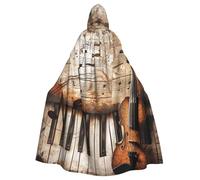 FHESDMN Piano Violin Music Notes Printed Cape-Hooded Cloak For Adult Unisex,Witch Cape Hooded Cloak For Halloween Robe Parties Christmas Costume