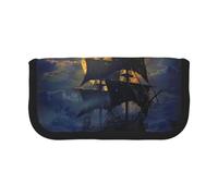 FHESDMN Pirate Sailboat Full Moon Printed Large Capacity Pencil Case Pen Bag,Stationery Storage Bag Organizer for Boys Girls School & Office Supplies
