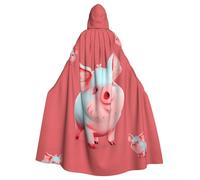 FHESDMN Red Cute Piggy Printed Cape-Hooded Cloak For Adult Unisex,Witch Cape Hooded Cloak For Halloween Robe Parties Christmas Costume