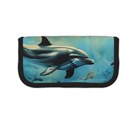 FHESDMN Sea Dolphin Printed Large Capacity Pencil Case Pen Bag,Stationery Storage Bag Organizer for Boys Girls School & Office Supplies