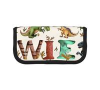 FHESDMN Stylish Learning Alphabets with Dinosaurs Printed Large Capacity Pencil Case Pen Bag,Stationery Storage Bag Organizer for Boys Girls School & Office Supplies