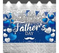 FHGG Happy Father's Day Backdrop Banner Decoration I Love Dad Blue Sliver Glitter Garland Sign Background Family Photo for Thank You Daddy Festival Decor Father's Day Family Party Supplies