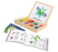FHGSPQWM Geometric Wooden Blocks Set Drawing Board for Kids Learning and Creative Development Tangram Set