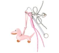 FHGSPQWM Lovely Sausage Dog Keychain Bows Ornaments Bag Charm Braid Rope Pendant Creative Car Decorations Car Chain Sausage Dog