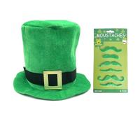 FHGSPQWM Patricks Day Cosplay Hat with 6 Artificial Green Mustaches Beards for Men Women Irish Festival Costume Accessories Festival Hat