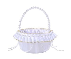 FHGSPQWM Pearls Processional Basket for Flower Crafted From Washable Polyester Materials Elegant Wedding Flower Basket