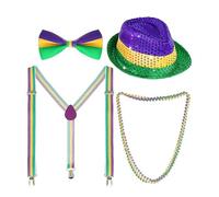 FHGSPQWM Practical Fabric Sequins Hat Set for Festive Costume Including Bows Tie Necklace and Strap in Various Cultural and Party Accessories