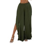 FHGSPQWM Swim Cover Up Flowy Pants for Women Ruffle High Slit Elastic Waist Beach Pants Wide Leg Bathing Suit Coverup Bottoms Vacation Wear