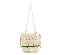 FHGSPQWM Women Drawstring Messenger Bag Simple Bucket Korean Handbag Knitted Flower Shoulder Crossbody for Daily Women Drawstring Shoulder Fashion Bucket Knitted Flower Crossbody