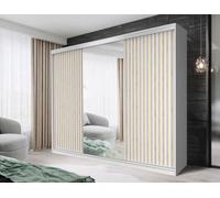 Fhi Kingston 250Cm White Sliding Door Wardrobe Modern Bedroom Storage With Full Length Mirror Shelves And Hanging Rails