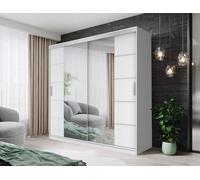 Fhif Dallas 150Cm White Sliding Door Wardrobe Modern Bedroom Storage With Full Length Mirror Shelves And Hanging Rails