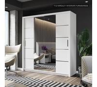 Fhif Dallas 180Cm White Sliding Door Wardrobe Modern Bedroom Storage With Full Length Mirror Shelves And Hanging Rails
