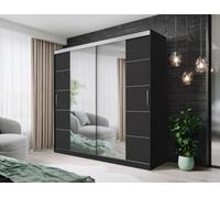 Fhif Dallas 203Cm Black Sliding Door Wardrobe Modern Bedroom Storage With Full Length Mirror Shelves And Hanging Rails