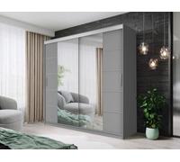 Fhif Dallas 203Cm Grey Sliding Door Wardrobe Modern Bedroom Storage With Full Length Mirror Shelves And Hanging Rails