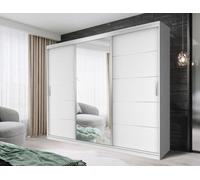 Fhif Dallas 250Cm White Sliding Door Wardrobe Modern Bedroom Storage With Full Length Mirror Shelves And Hanging Rails