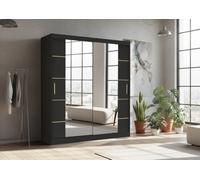 Fhif Dallas Gold 120Cm Black Sliding Door Wardrobe Modern Bedroom Storage With Full Length Mirror Shelves And Hanging Rails