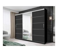 FHIF DALLAS Modern Sliding Door Wardrobe with Mirror (250cm, Black)