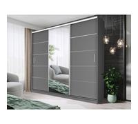FHIF DALLAS Modern Sliding Door Wardrobe with Mirror (250cm, Grey)
